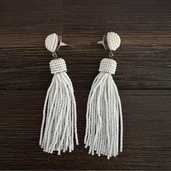 White Beaded Hanging Statement Earrings - Picture 1 of 3